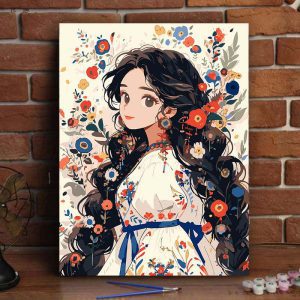 Kit de pintura de chica con pelo largo negro